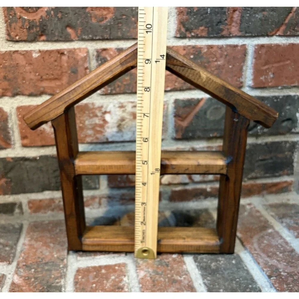 Vintage Style Wooden House Shaped Wall Display Shelf 4 Compartment Rustic